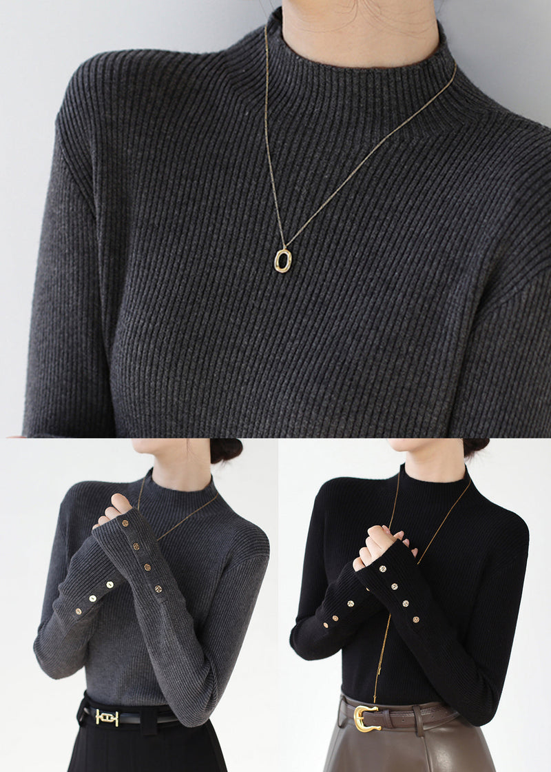 Classy Dark Grey Hign Neck Patchwork Knit Sweaters Winter Rv038