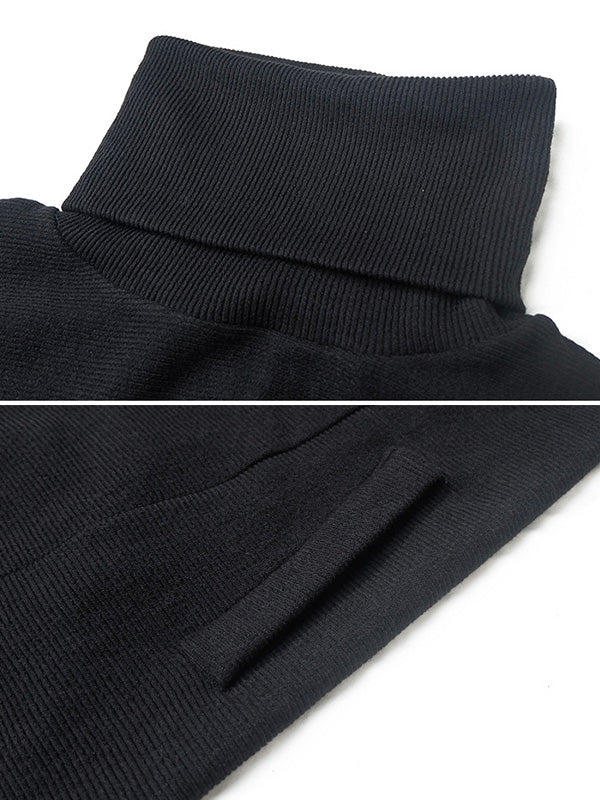 Super Loose Black High-neck Knitting Batwing Sleeves Sweater Dress