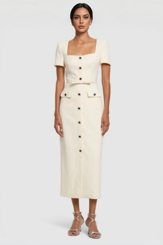 Angelse Crepe Button Midi Dress