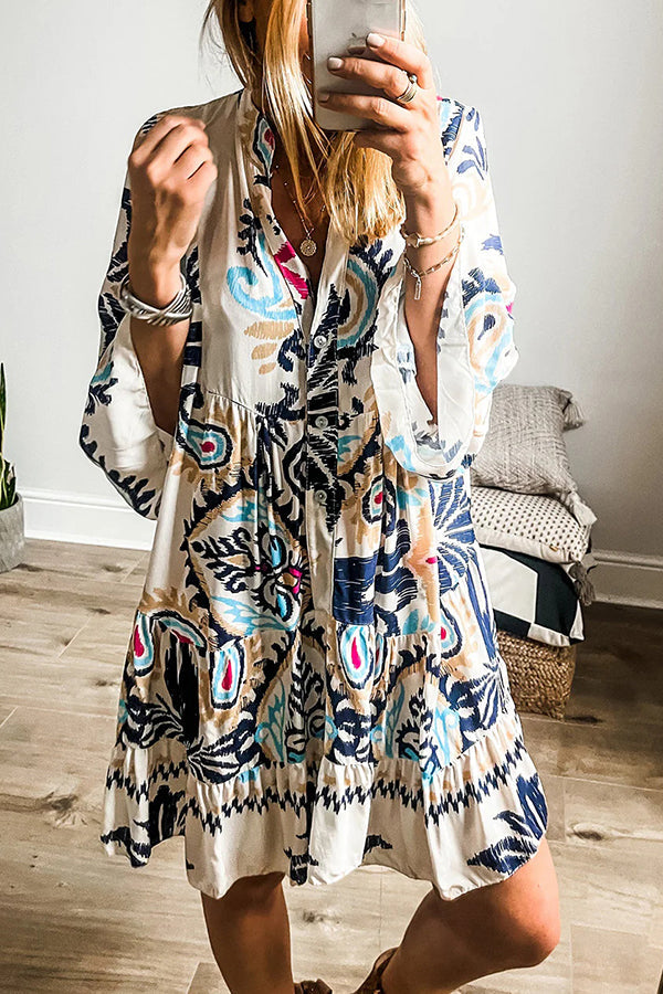 Unique Printed Resort Style Loose Mini Dress