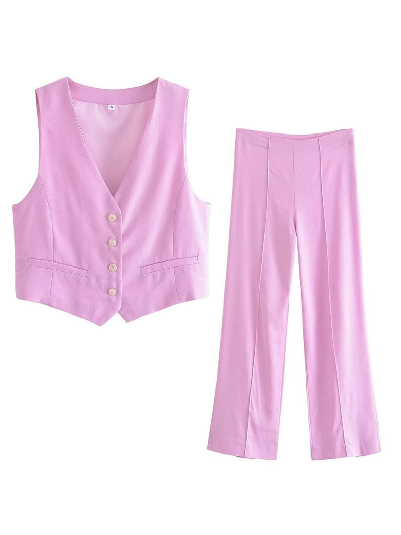 Waist Coat Vest & Wide Leg Pants Coord Set