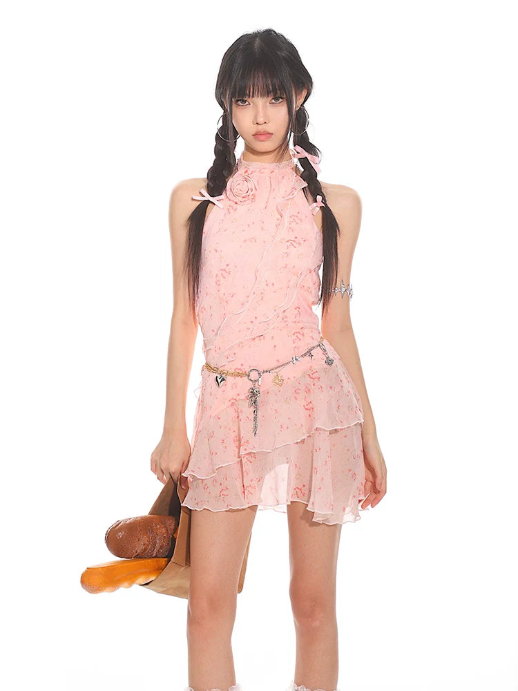 Pink Halter Neck Mini Dress