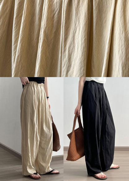 Khaki High Waist Wrinkled Cotton Wide Leg Pants Fall Af104