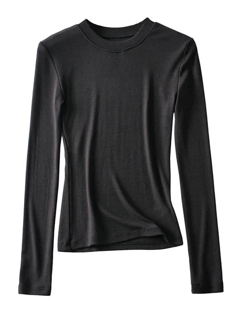 Clothing Cotton Kintted Tops Slim Elastic O-neck Full-sleeve T-shirt