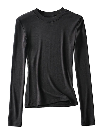 Clothing Cotton Kintted Tops Slim Elastic O-neck Full-sleeve T-shirt