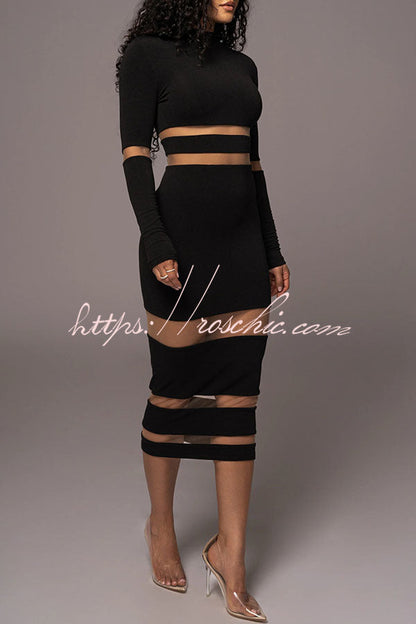 Noir the One High Neck Long Sleeve Midi Dress