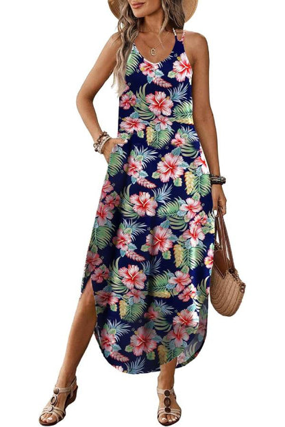 V-neck Halter Slit Beach Resort Maxi Dress