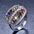 Colorful Crystal Leaf Silver Ring