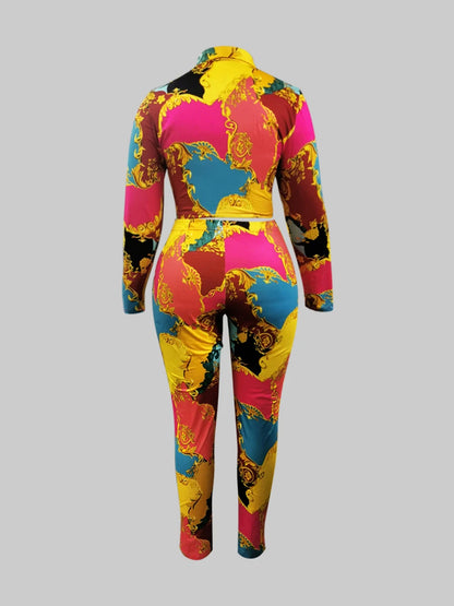 Mixed Print Regular Fit Pants Set New Long Sleeve Shirt Causal Loose Slim Long Trouser Two Pieces