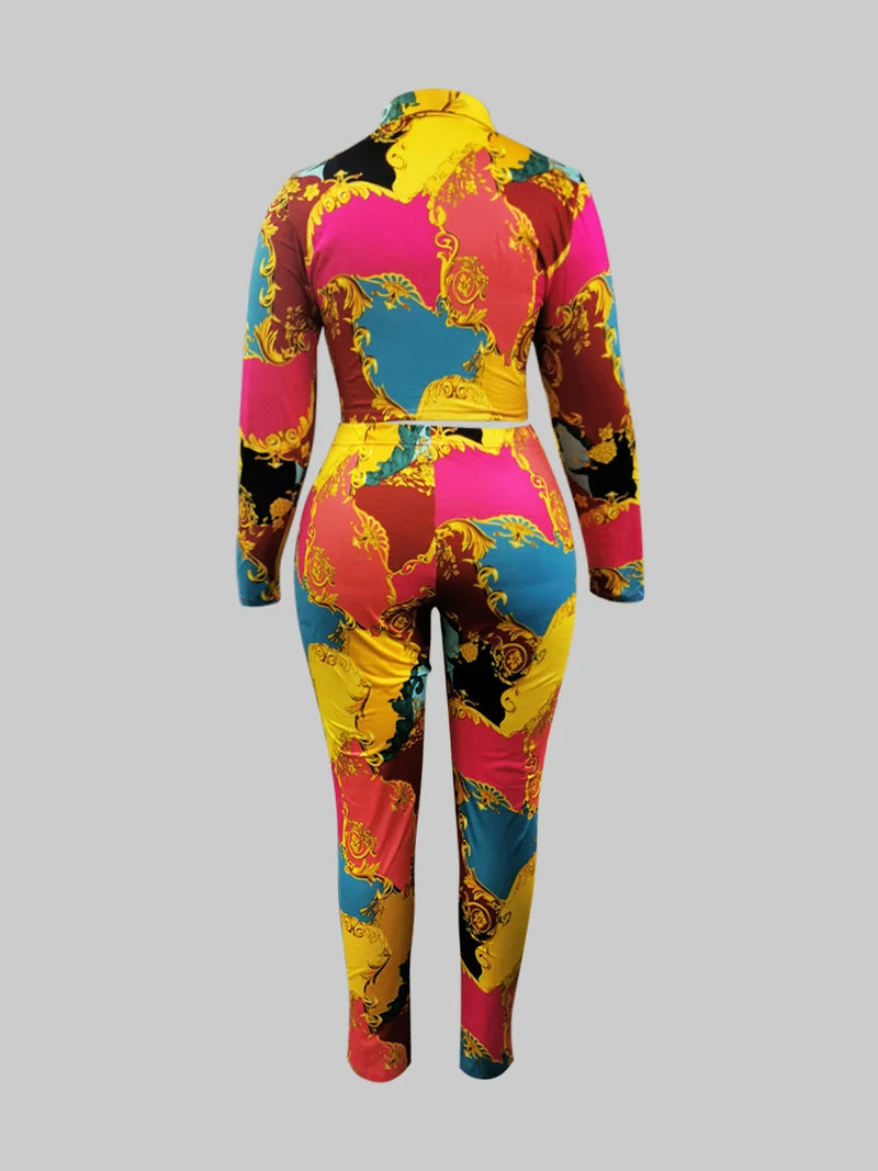 Mixed Print Regular Fit Pants Set New Long Sleeve Shirt Causal Loose Slim Long Trouser Two Pieces