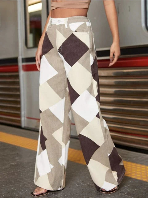 Argyle Plaid Straight Pants High Waist Jeans Y2k Harajuku Aesthetic Trousers Checkered New
