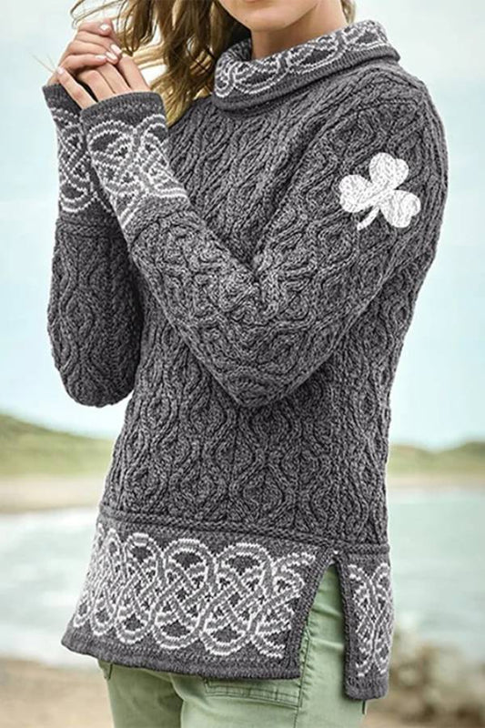 Celtic Knotted Clover Creative Jacquard Turtleneck Sweater