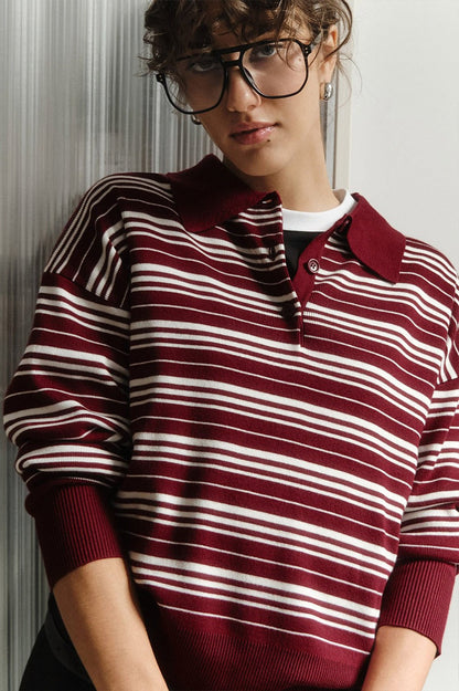 Striped Knit Polo Sweater