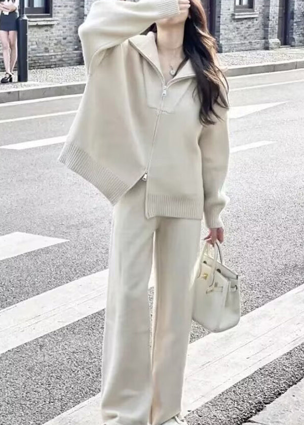 Purple Zip Up Sweaters and Pants Knit Two Pieces Set Winter Wv016
