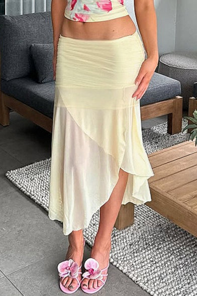 Sheer Print Low-waist Skirt