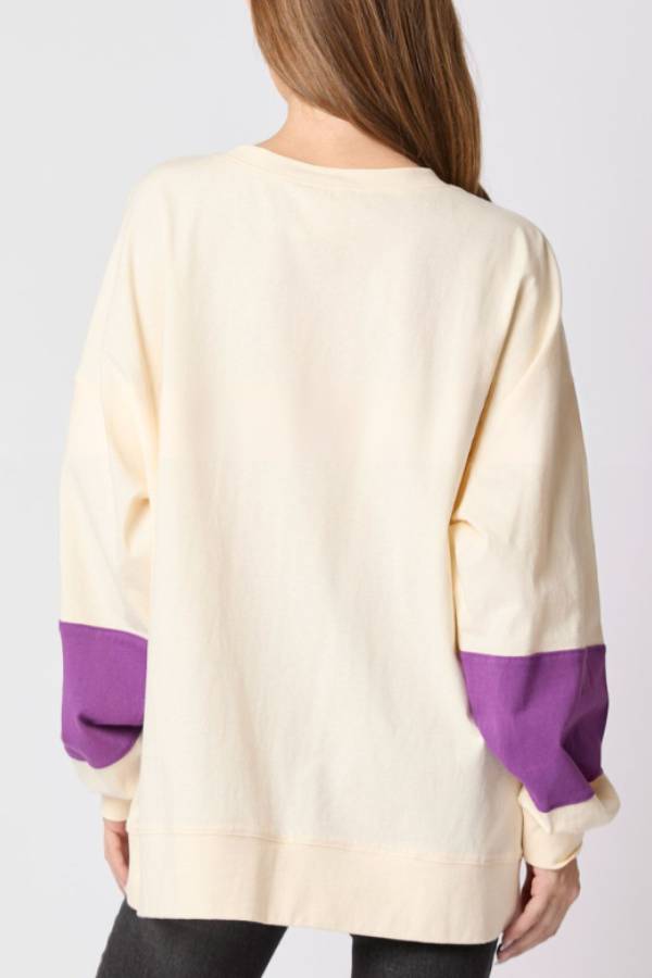 Halloween Letter Sequined Colorblock Sweatshirt Top