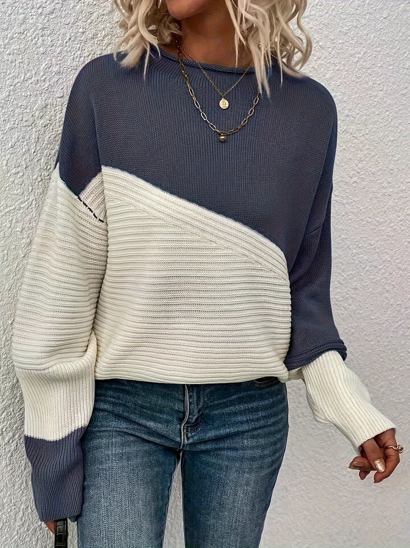 Color Block Loose Pullover Sweater Rj9313