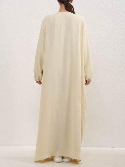 Long Sleeves Loose Pleated Color Split-joint Round-neck Maxi Dresses
