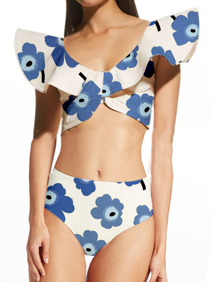 Ruffled Split Swimsuit and Beach Skirt
