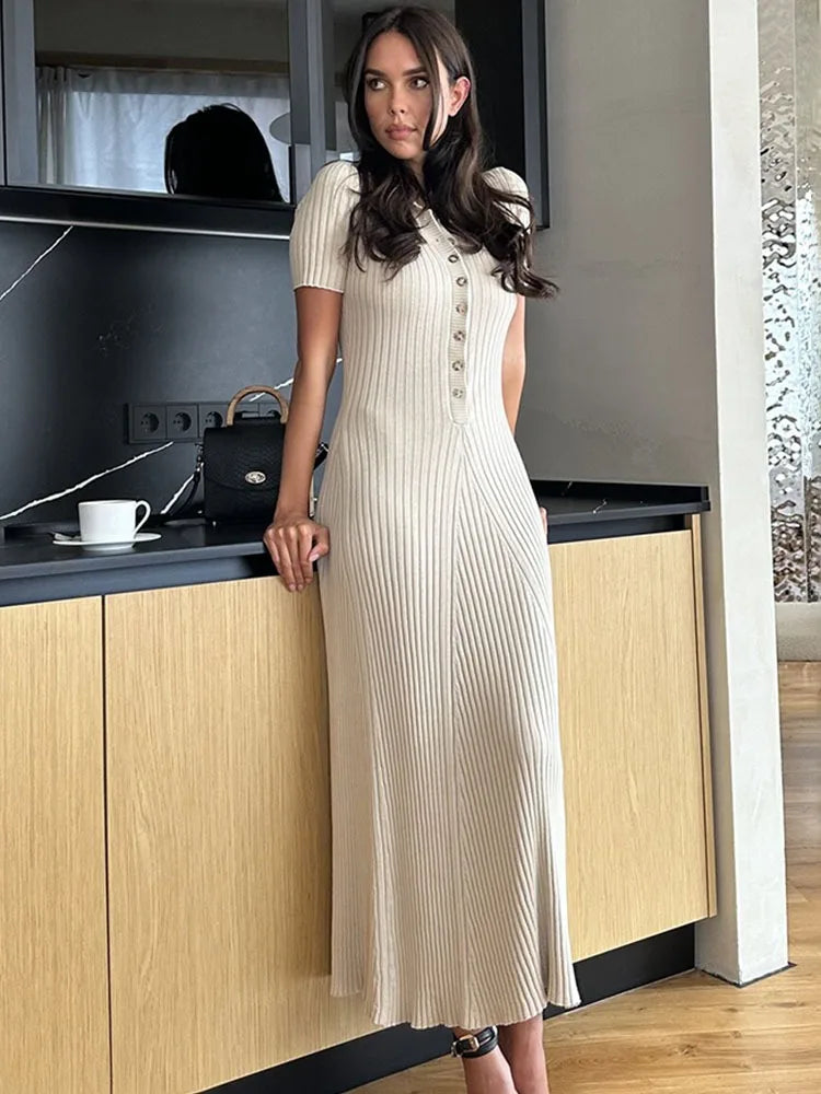 Knitted Rib Slim Maxi Dresses for High Waist Loose Dress ’s Autumn Temperament Long Dress Femme