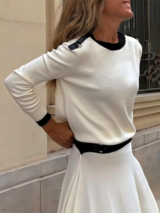 Contrast Color Round Neck Long Sleeve Sweater