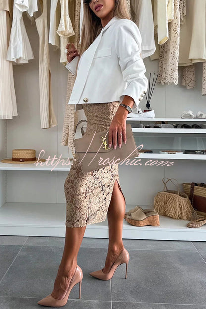 Lesia Lace High Rise Slit Stretch Midi Skirt