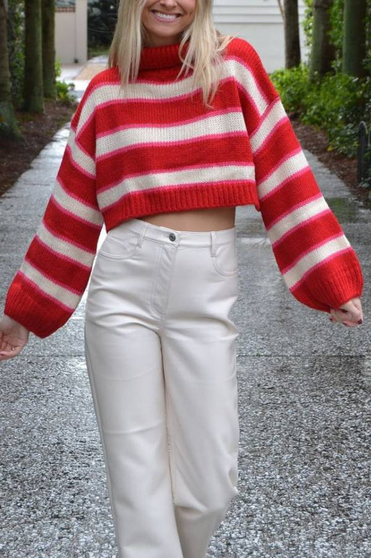 Striped Turtleneck Long Sleeve Loose Knit Sweater