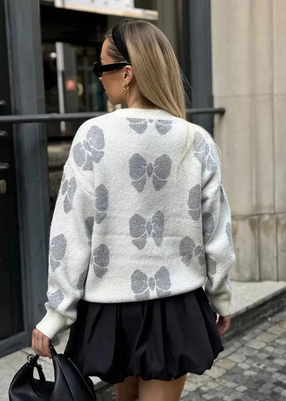 Butterfly Print Knit Pullover - Cozy Sweater for