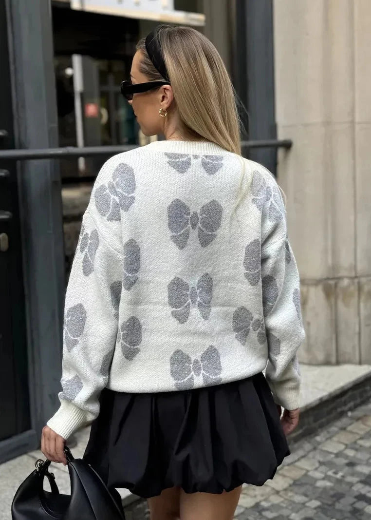 Butterfly Print Knit Pullover - Cozy Sweater for
