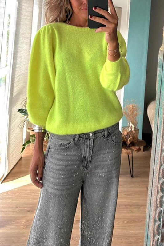 Bright Winter Day Knit Color Wide Neck Relaxed Sweater