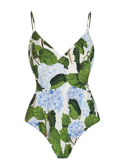 Print One Piece Swimsuit and Skirt
