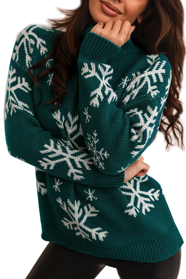 Turtleneck Christmas Print Knitted Sweater