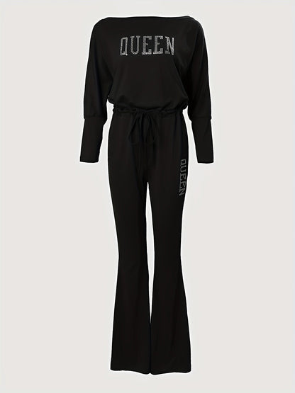 Queen Print Off Shoulder Jumpsuit Re7125