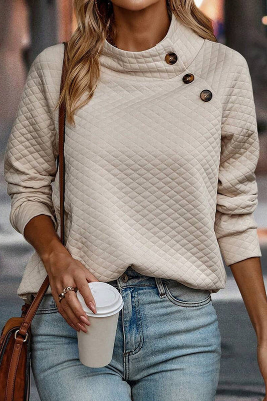 Color Plaid Turtleneck Button Sweatshirt