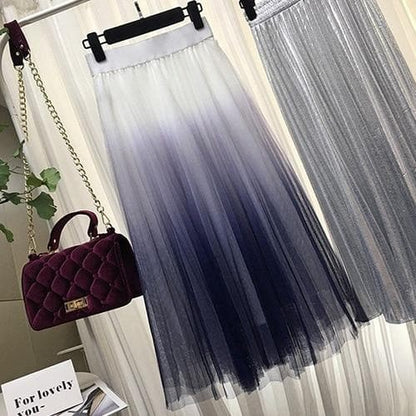 Contrast Color Gradient Long Tulle Skirt