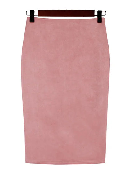 Empire Skirts Spring Faux Suede Pencil Skirt High Waist Bodycon Split Thick Stretchy Skirts