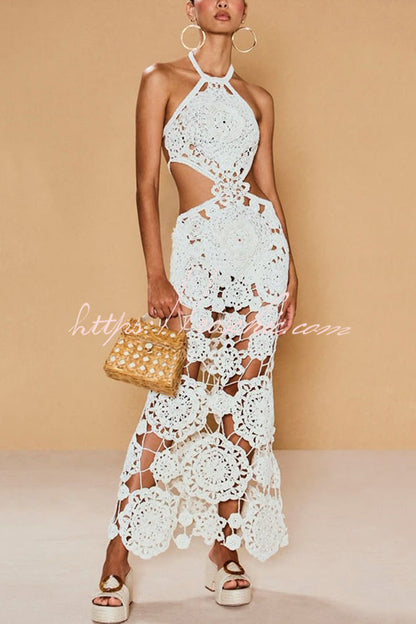 Halterneck Strapless Backless Knitted Holiday Maxi Dress