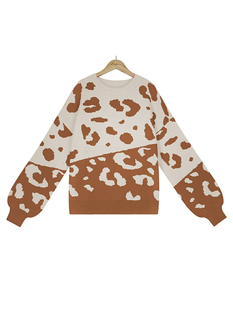 Leopard Round Neck Knit Sweater