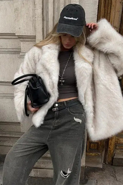 Fluffy Tip-dyed Faux Fox Fur Thick Loose Winter Coat