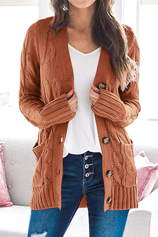 Knitted Color Button Down Chunky Outwear Cardigan