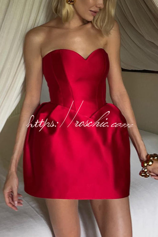 Love in the Air Off Shoulder Sweetheart Neck Bubble Hem Mini Dress