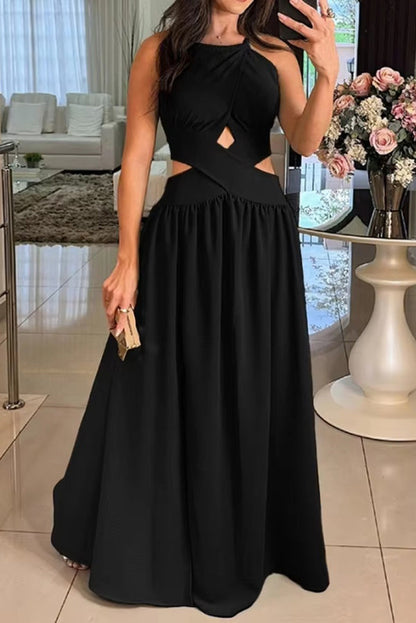 Color Cross Tie Backless Maxi Dress