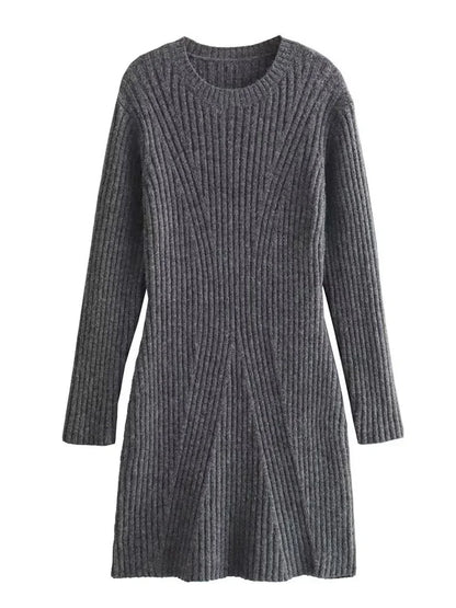 Knit Ribbed Dress Female High Waist Loose Patchwork Commute Party Dress Knitwear Mini Dress