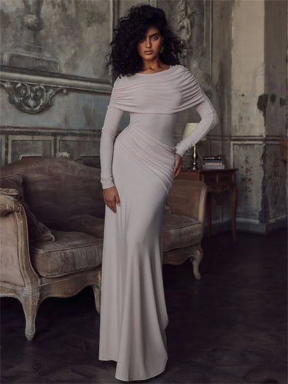 Autumn Patchwork Long Dress Female Slim High Waist Skinny Party Dress Gown Pleated Bodycon Dress