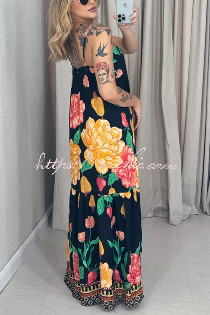 Print Halter Back Loose Pocket Full Hem Maxi Dress