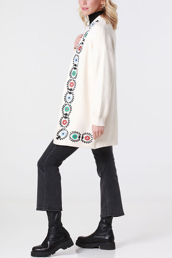 Off-white Knitted Cardigan With Embroidery Detail