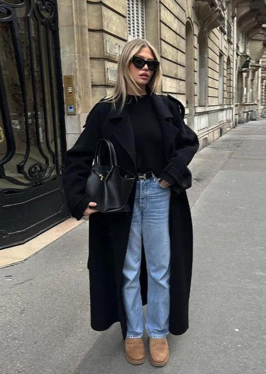 Classic Black Lapel Trench Coat