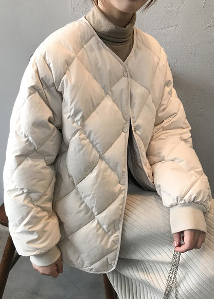Beige Pockets Button Fine Cotton Filled Coats Winter Af1005