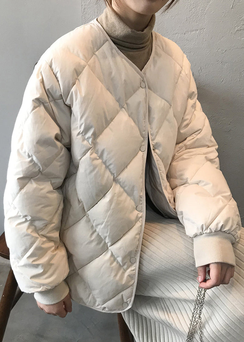 Beige Pockets Button Fine Cotton Filled Coats Winter Af1005
