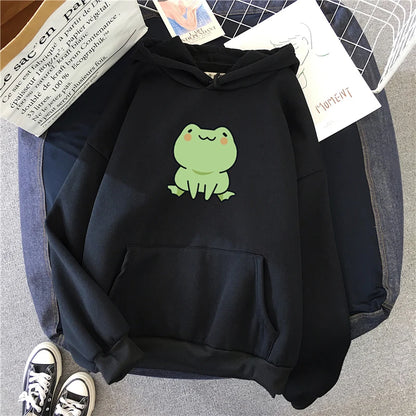 Frog Sweatshirt Cartoon Clothes Harajuku Long Sleeve Hooded Kawaii Hoodie for Winter Fleece Hoodies Pocket Green Tops